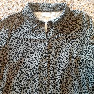 New Directions black & olive green long blouse, size small.